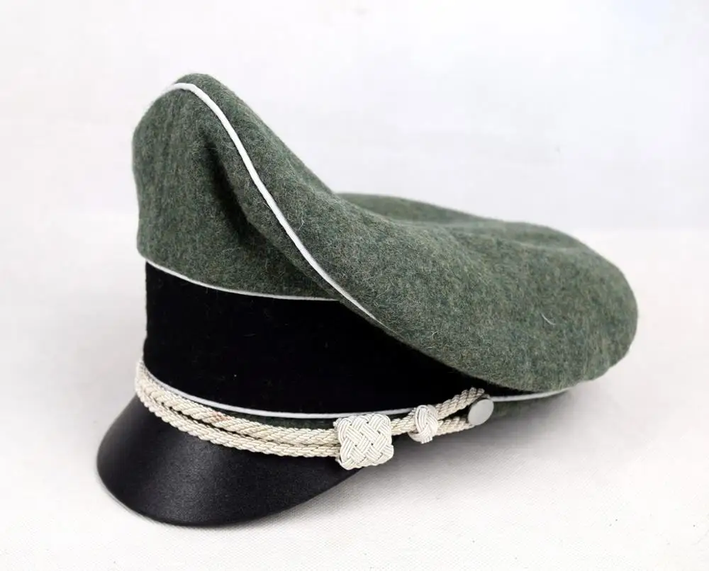 German Field Marshals Generals Officers Crusher Field Visor Hat Cap W White Pipe Silver Chin Cord Sweat Ring Leather Image