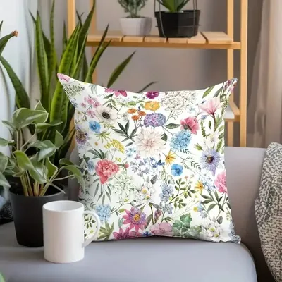 1 Stück Kissenbezug mit buntem Blumenmuster, 17,7 x 17,7 Zoll, weicher Kissenbezug für Image