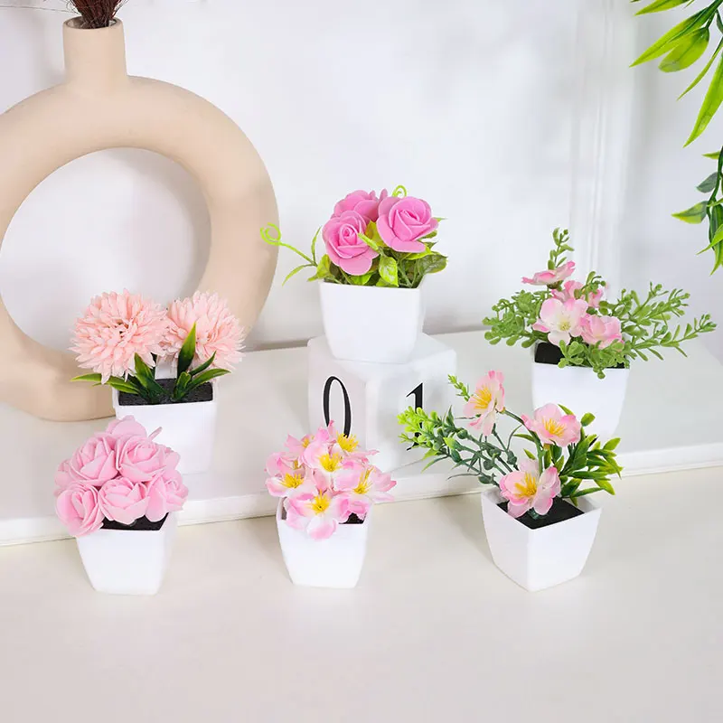 1 Satz (6 Stück) künstliche Blume Lavendel Rose Pfirsich Topfpflanze, Haus, Restaurant, Büro, Handels zentrum Desktop-Dekoration Image