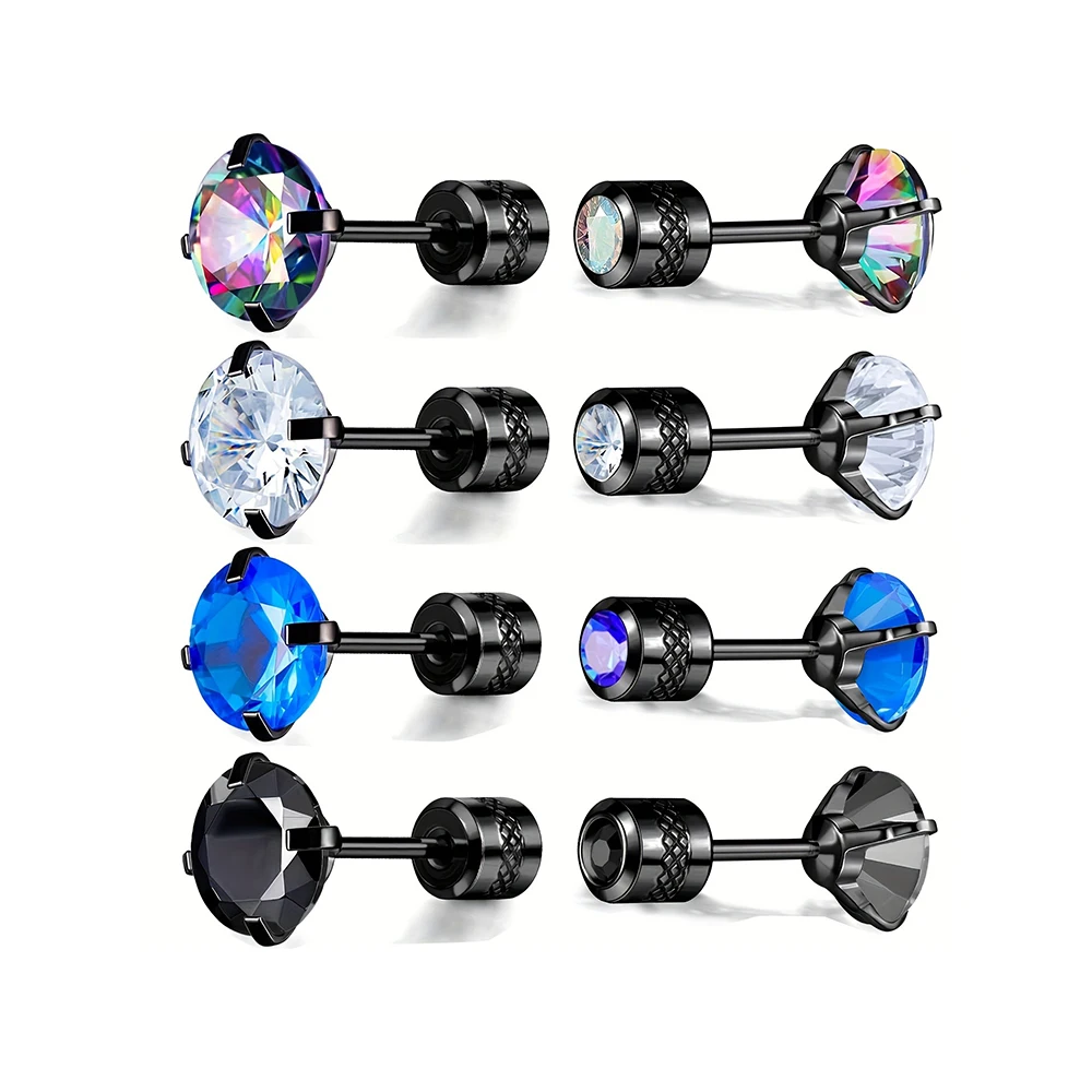 1 Paar bunte funkelnde Zirkon-Dekor-Ohrstecker, eleganter, schlichter Stil, Edelstahl, 18 Karat vergoldet, Schmuck, vielseitiges Ornament Image