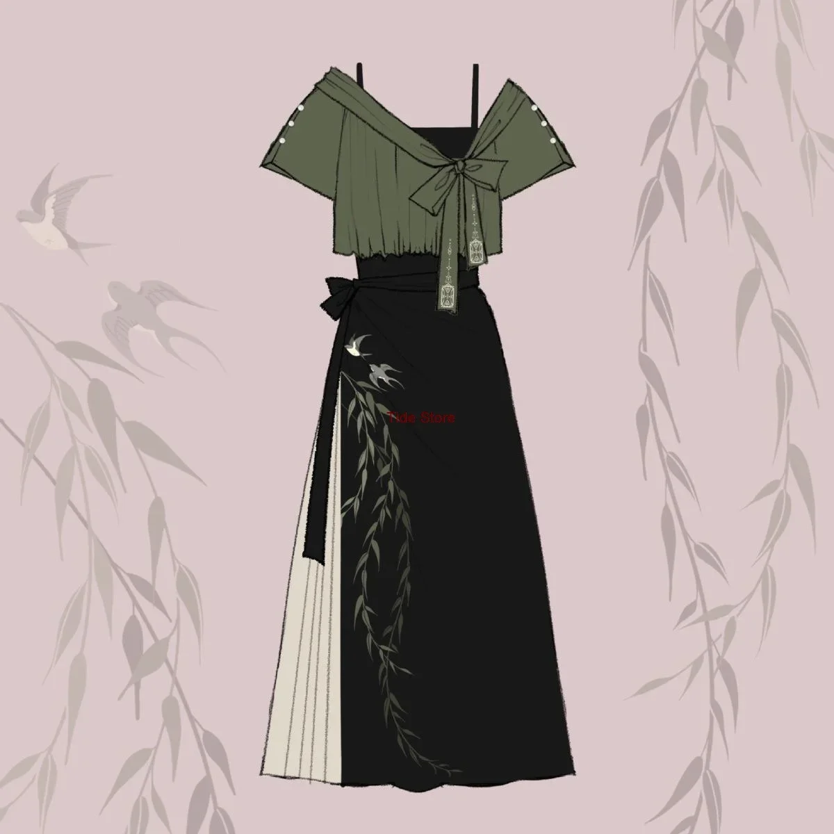 [Liulu] neuer chinesischer Stil verbessert Han Element super unsterblich alten Stil täglich Hanfu Set Sommer grün Bambus Stickerei