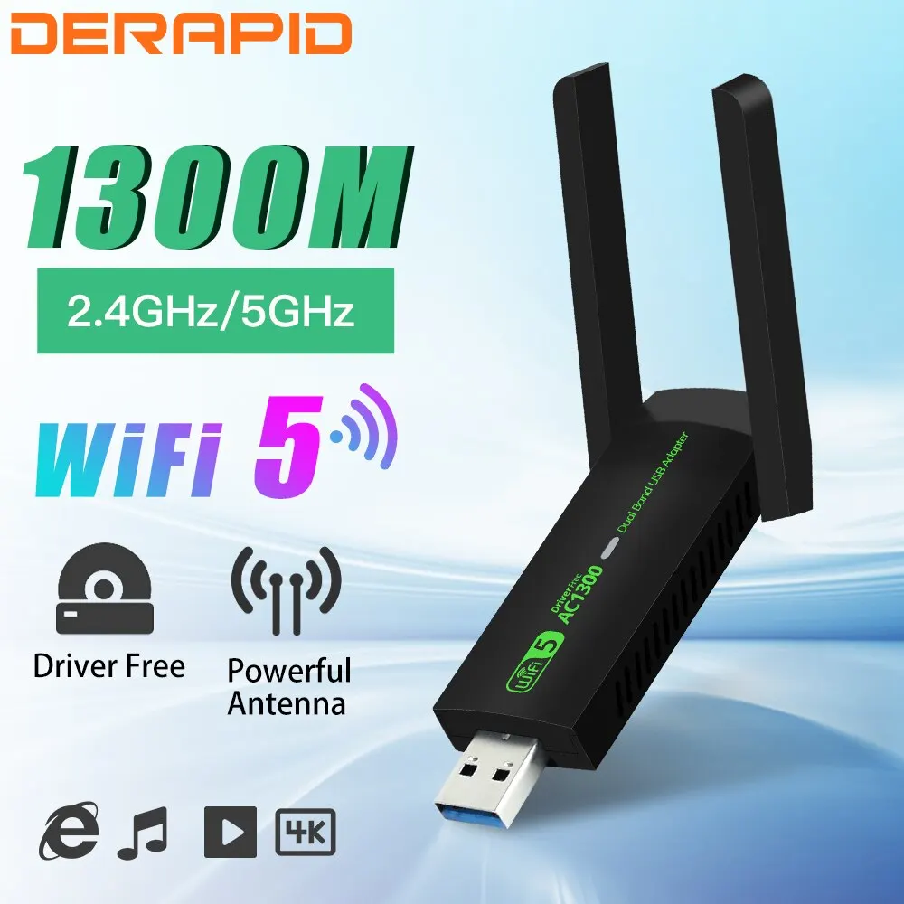 1300 MBit/s WLAN-USB-Adapter Dualband 2,4g/5GHz Wi-Fi-Dongle 802,11 AC leistungs starke Antenne Funke mp fänger für PC/Laptop Treiber kostenlos Image