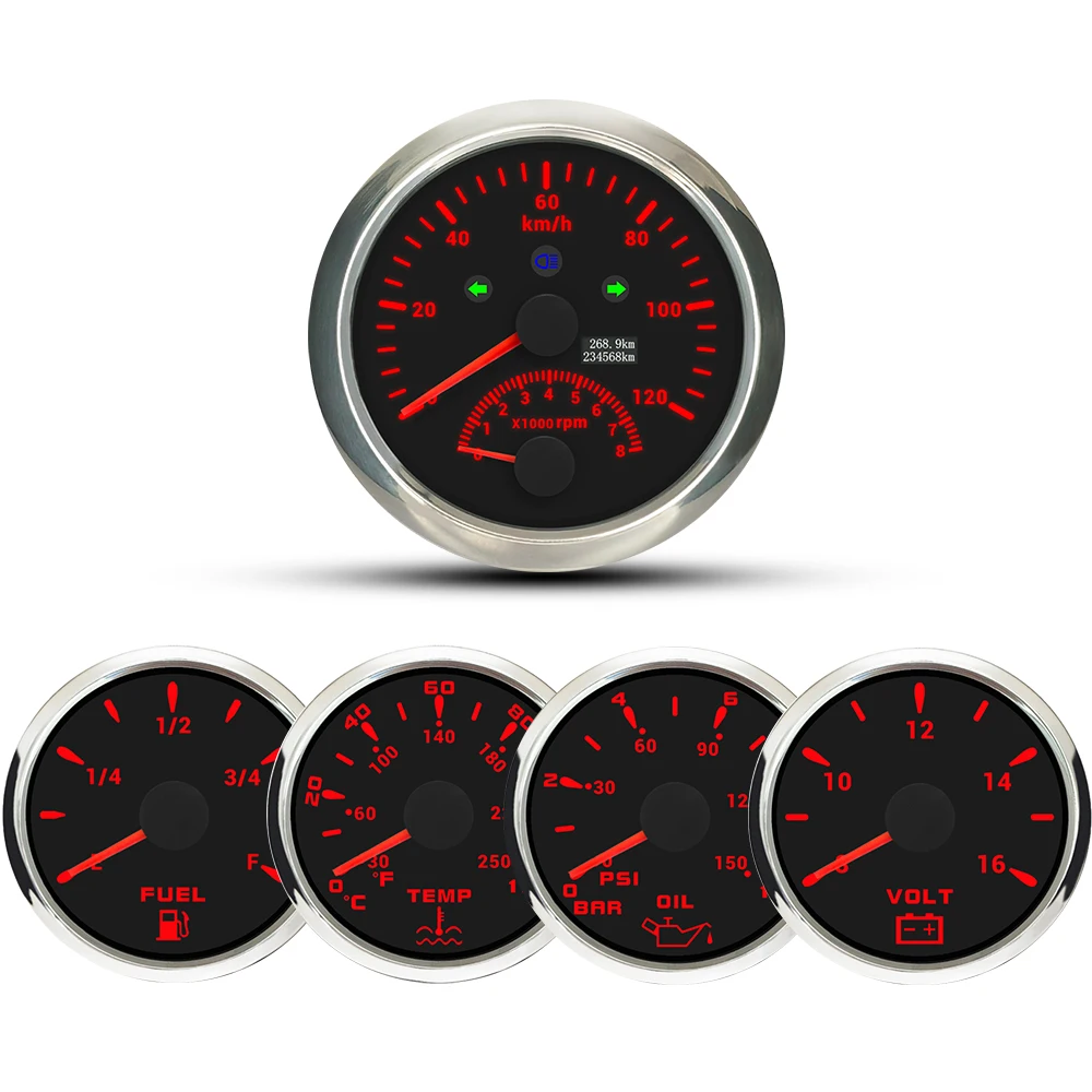 Auto 5 Gauge Set 85mm GPS Tacho 0-200 km/h mit Drehzahl messer 52mm Wasser temperatur Öldruck Kraftstoffs tand 8-16V Voltmeter Image