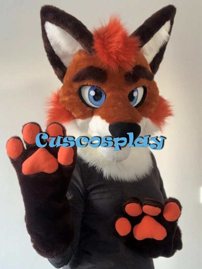 Weihnachten Orange Schwarz Pelz Fuchs Hund Husky Maskottchen Kopf Und Hand Kostüm Pelzigen Anzug Fursuit Halloween Weihnachten Geburtstag Party G Image