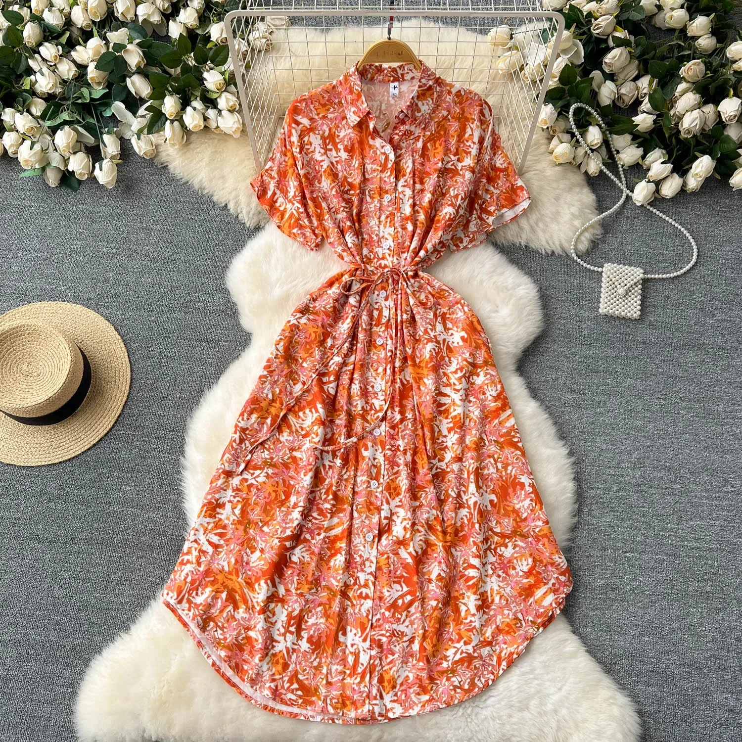 Frauen Boho gedruckt lange Hemden Kleid Sommer Turn-Down-Kragen Langarm Party kleid weiblich lässig Abend Maxi kleider Vestidos Image