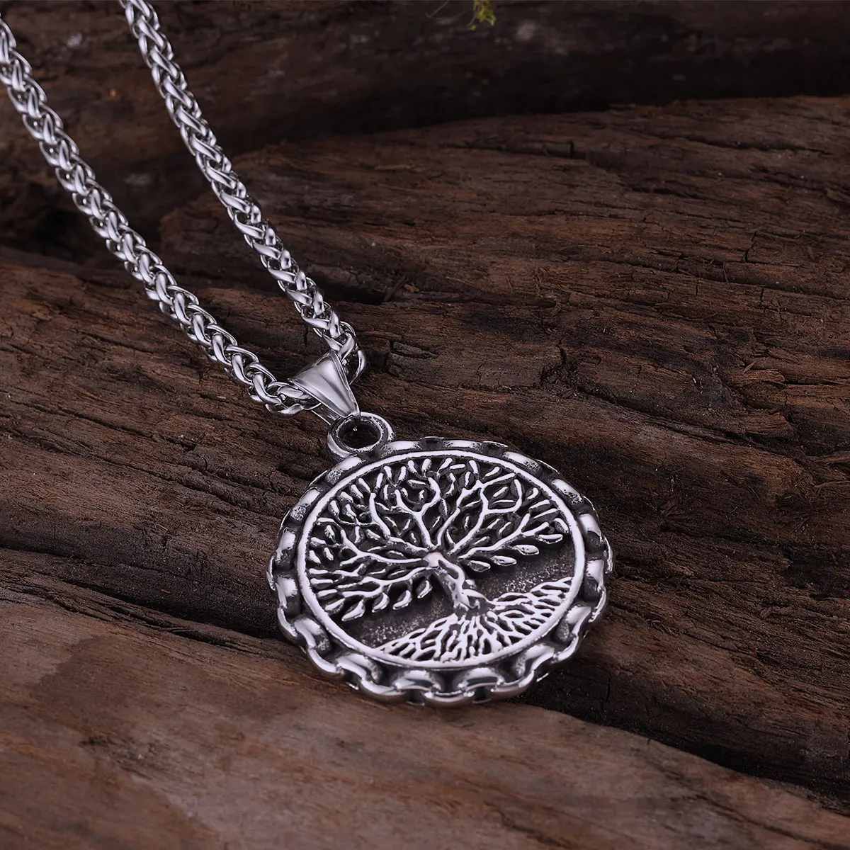 Vintage Wikinger Der Weltbaum Yggdrasil Halskette Nordische Mythologie Odin Rabe Ouroboros Anhänger Männer Street Rock Hip Hop Schmuck