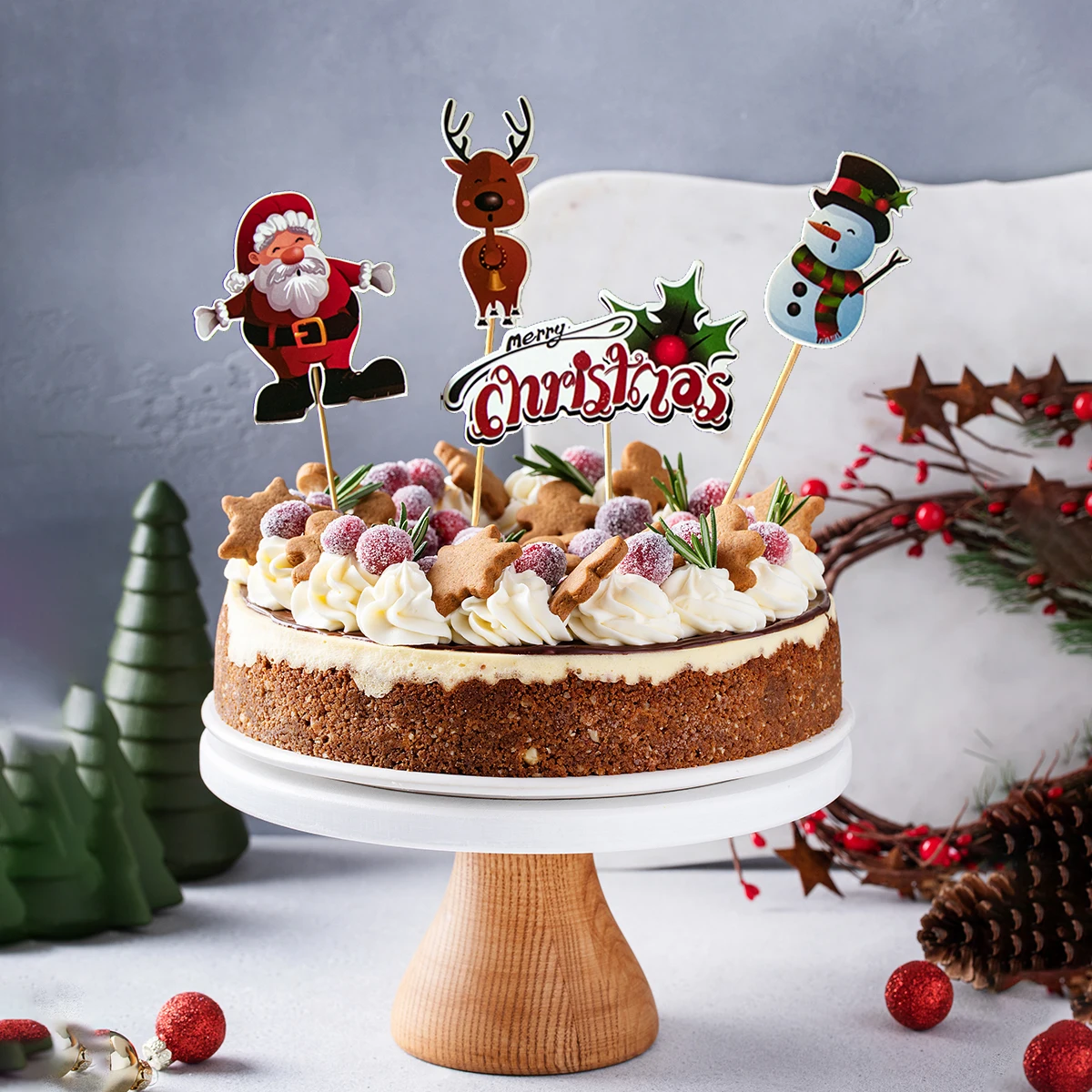 Frohe Weihnachten Kuchen Topper Cartoon Santa Elch Lebkuchen haus Schneemann Kuchen Dekoration Weihnachts feier liefert 2025 neues Jahr Image