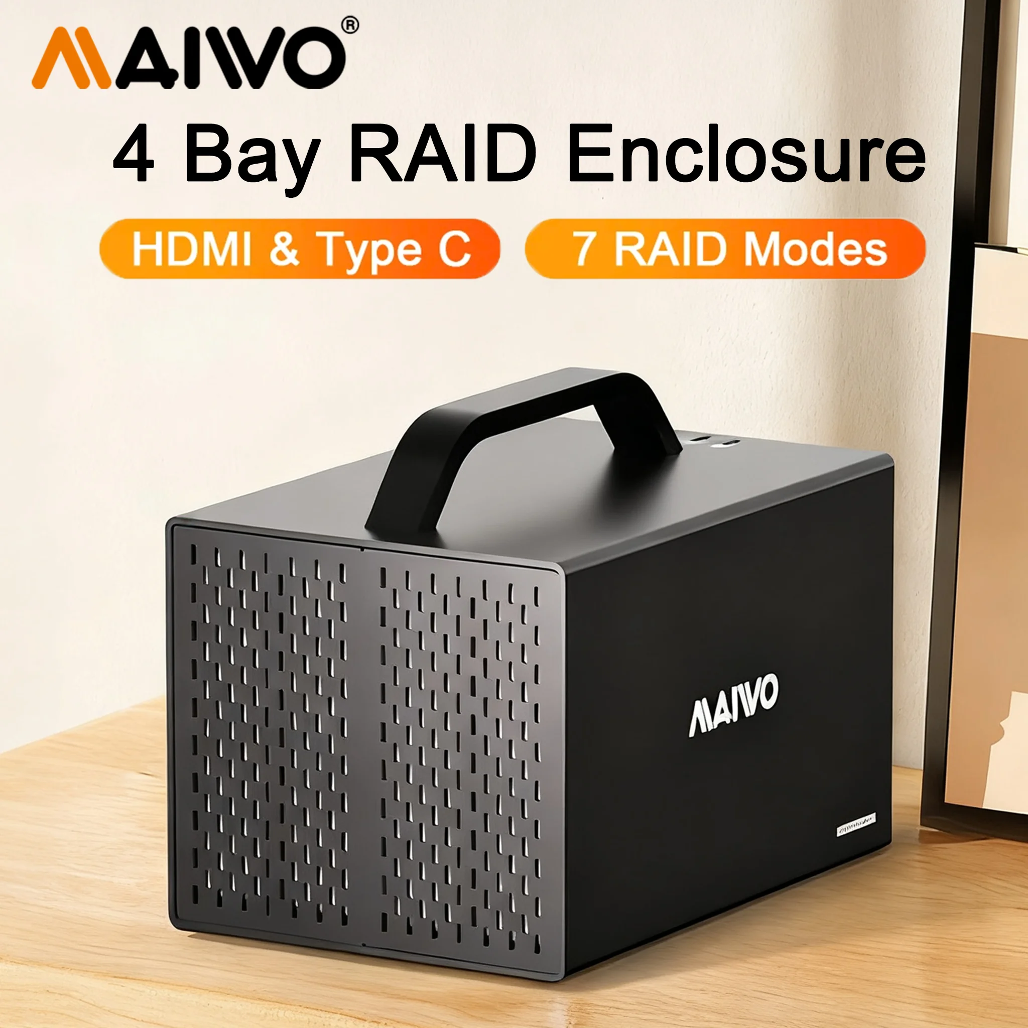 MAIWO 4-Bay-RAID-Gehäuse für externe Festplatten mit einstellbarem Lüfter, 3,5-Zoll-TypC-zu-SATA-HDD-SSD-Gehäuse, unterstützt RAID-Modus Image