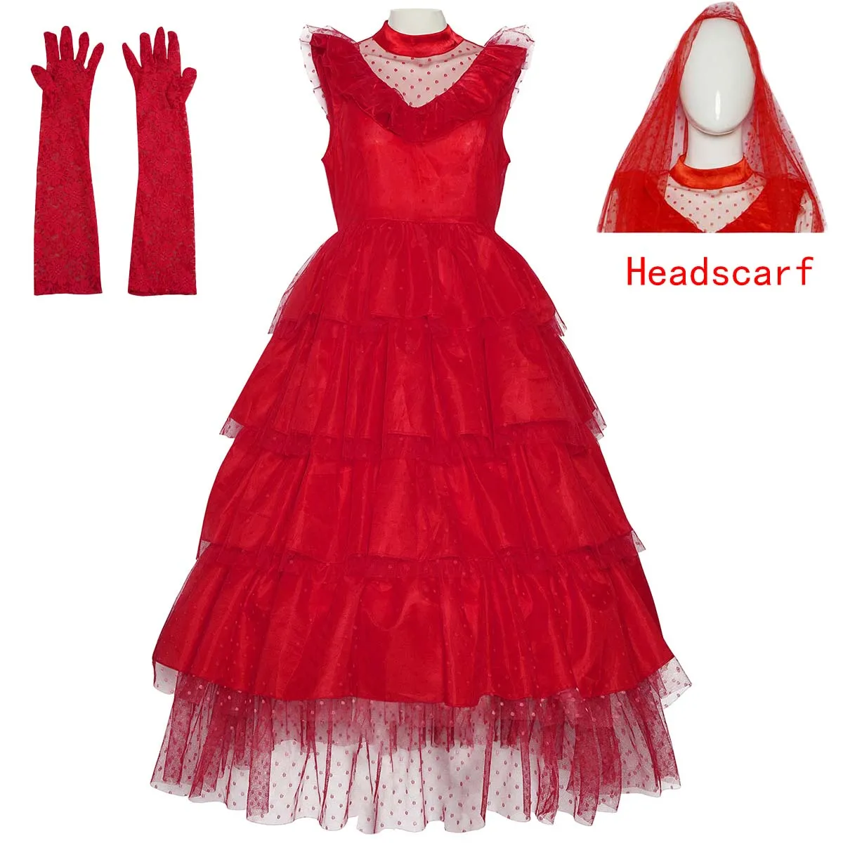 Beetle Bride Lydia Deetz Cosplay Kostüm Lydia Rotes Hochzeitskleid Abendkleid für Halloween Gothic Outfits