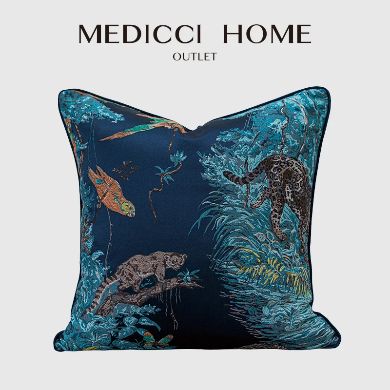 Medicci Home Luxus Kissen bezug amerikanischen Stil blau Dschungel Leopard Jacquard Akzent Wurf kissen bezüge Wohnzimmer Bank Sofa Image