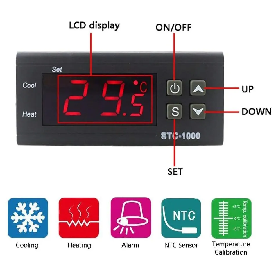 STC-1000 Digital-LED-Temperatur regler Heizung Kühlung Thermostat 2 Relais Ausgang mit NTC-Sensor-Sonde 12V 24V Image
