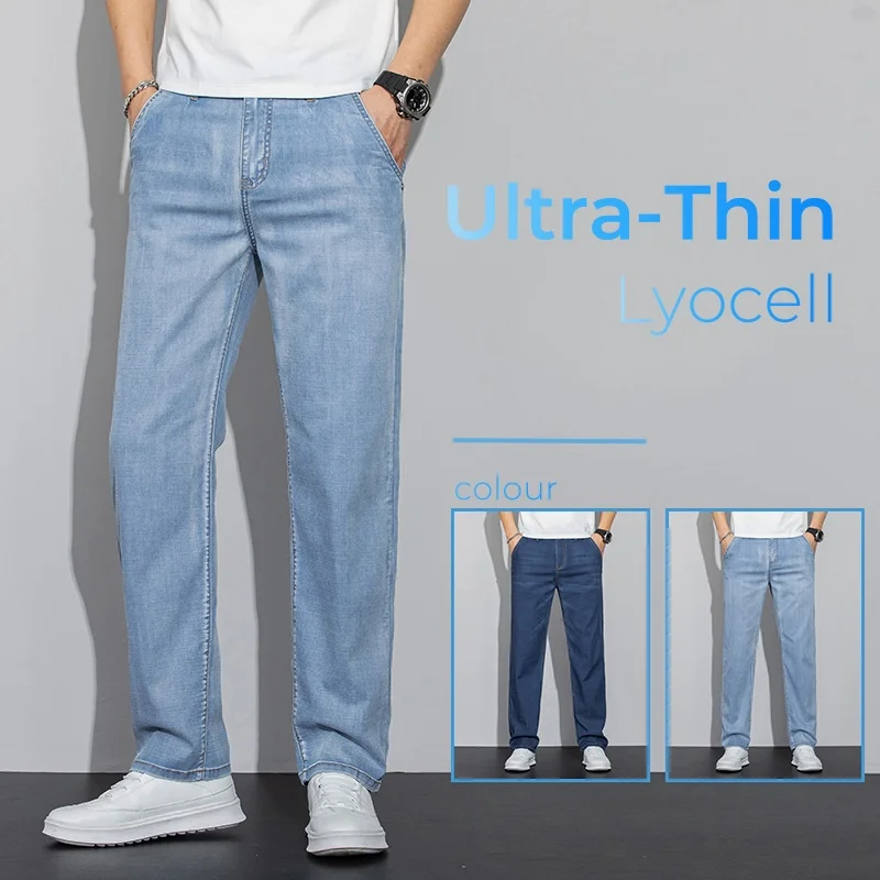 Hochwertige Lyocell Soft Fabric Herren Jeans ultra dünne gerade schlanke Jeans hose Mode lässig männliche Marken hose 28-40 Image