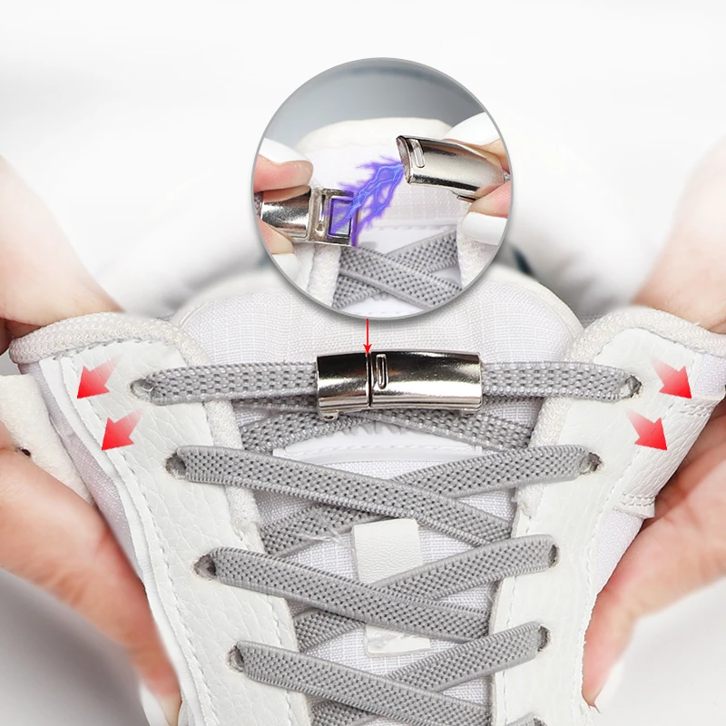 Elastische Schnürsenkel Turnschuhe ohne Krawatte Schnürsenkel magnetische Schnürsenkel ohne Krawatten Kinder Erwachsene 0,6 cm Breite flache Schnürsenkel Schuhe Zubehör Image