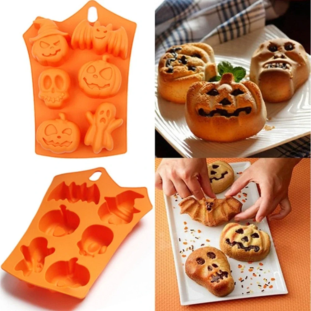 Halloween Silikon Kuchen Form Kürbis Form Geister Hut Schädel Schokolade Lebensmittel Backblech Form Cookie Keks Kuchen Backform Image