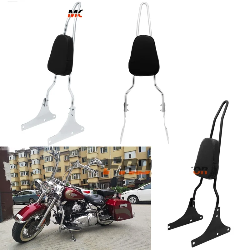 Rückenlehne Sissy Bar für Harley Davidson Heritage Softail Springer FatBoy Blackline Breakout 00–17 Schwarz/Chrom Silber Image