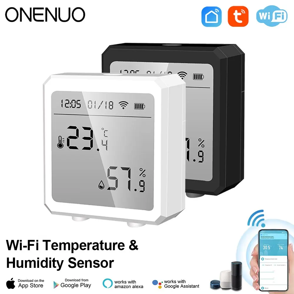 Onenuo smart life wifi thermostat hygrometer sensor tuya alexa google lcd display wifi feuchtigkeit temperatur erkennungs sensor Image
