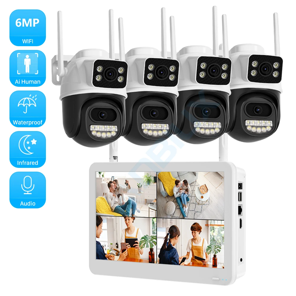 Anbiux Outdoor 6mp HD Wireless Dual-Objektiv Ptz Wifi IP Home Security Kamerasystem 8ch NVR H.265 Video überwachungs set CCTV-Kit Image