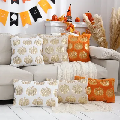 1pc Halloween Kürbis Kissen bezug-Plüsch Pailletten bestickt, Reiß verschluss, perfekt für Image