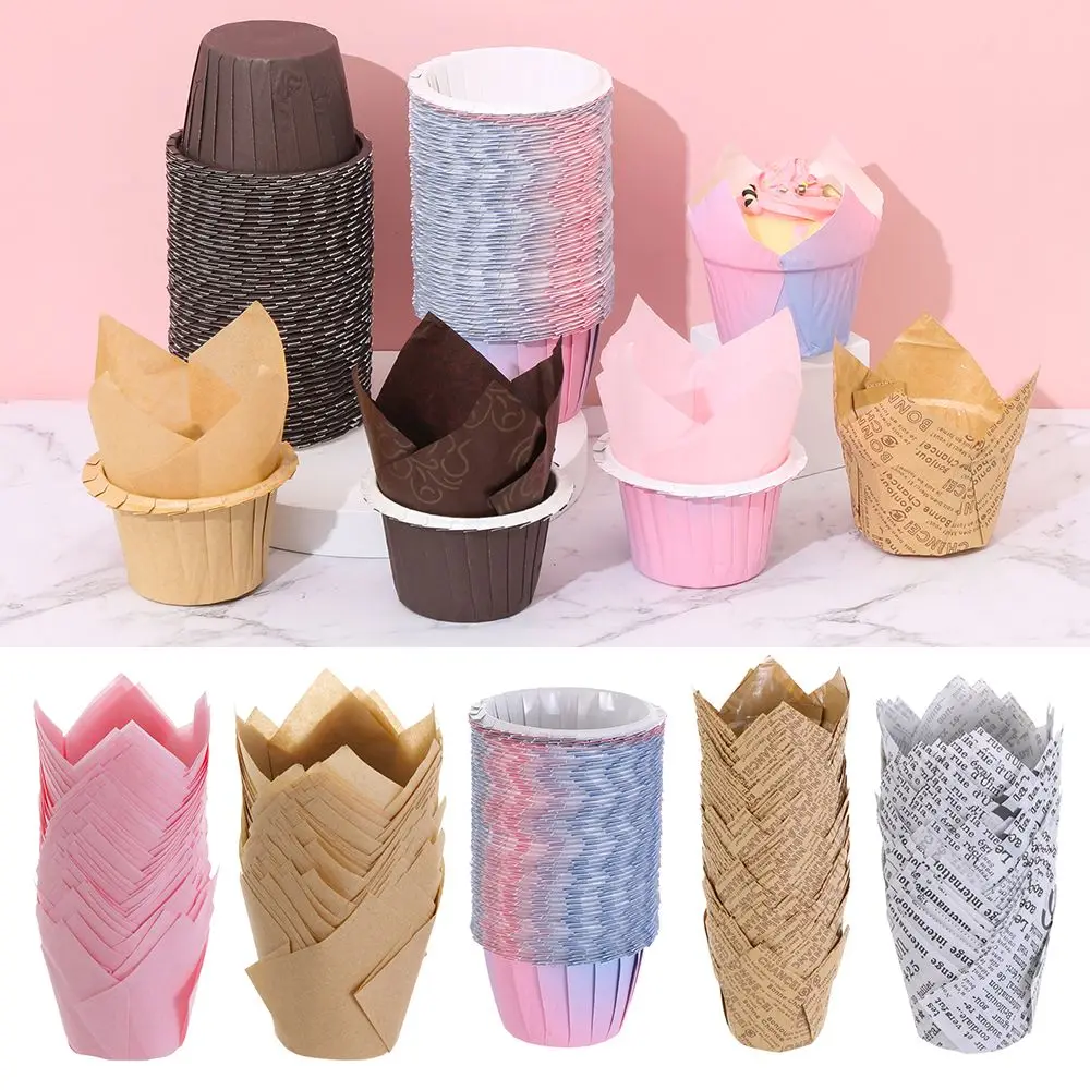 50 stücke Fettdichte Papier Tablett Cupcake Liner Cupcake Papier Tulpe Backförmchen Kuchen Muffin Tassen Backformen Gebäck Werkzeuge Image