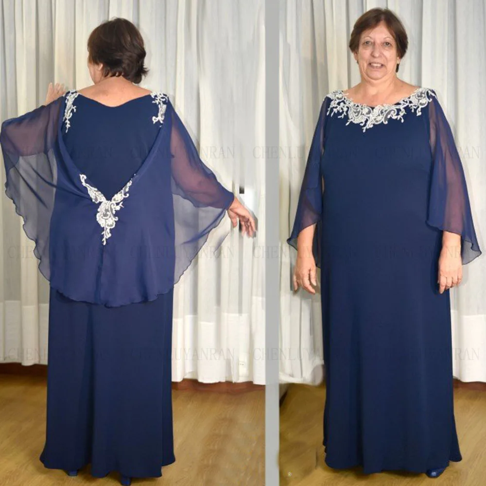 Plus Size Mutter der Braut Kleider blau Chiffon elegante Brautkleid Kleider A-Linie Applikation lange Hochzeits feier Kleid Image