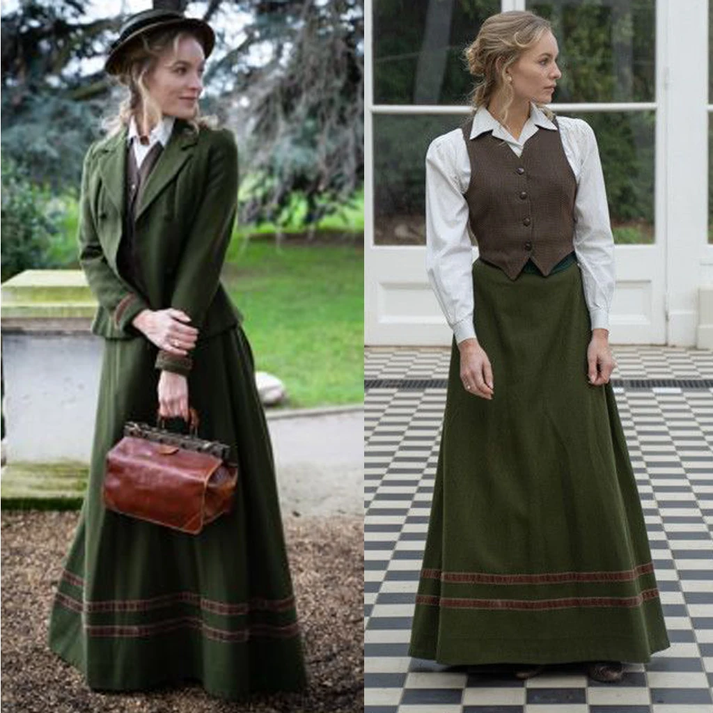 Jahrhundert viktoria nischen Edward ian Frauen grün Reise Set Kostüme Jakcket Weste Shirt Rock Full Set Image