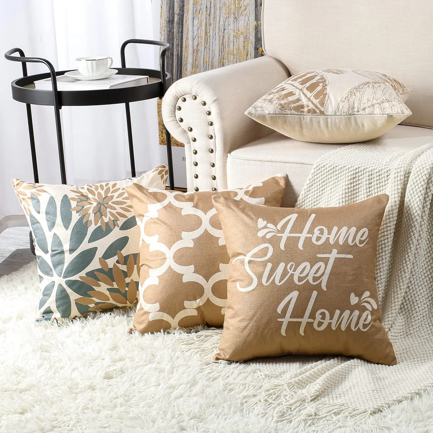 Hellbrauner, geometrischer Leinen-Kissenbezug für Auto, Wohnzimmer, Sofa, Schlafzimmer, Heimdekoration, 40 x 40 45 x 45 50 x 50 60 x 60 Kissenbezug Image