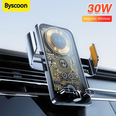 Smart Sensor Auto kabelloses Ladegerät 30w Schnell ladegerät Cyber transparenten Stil Auto-Klemmung Autotelefon halter für iPhone und Android Image