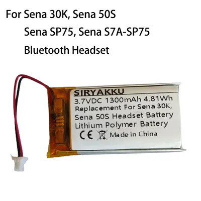 102540 Wiederaufladbare 3,7 V 1300 mAh Batterie Für Sena 30K Sena 50S SP75 S7A-SP75 Motorrad Bluetooth Headset Helm Intercom Image
