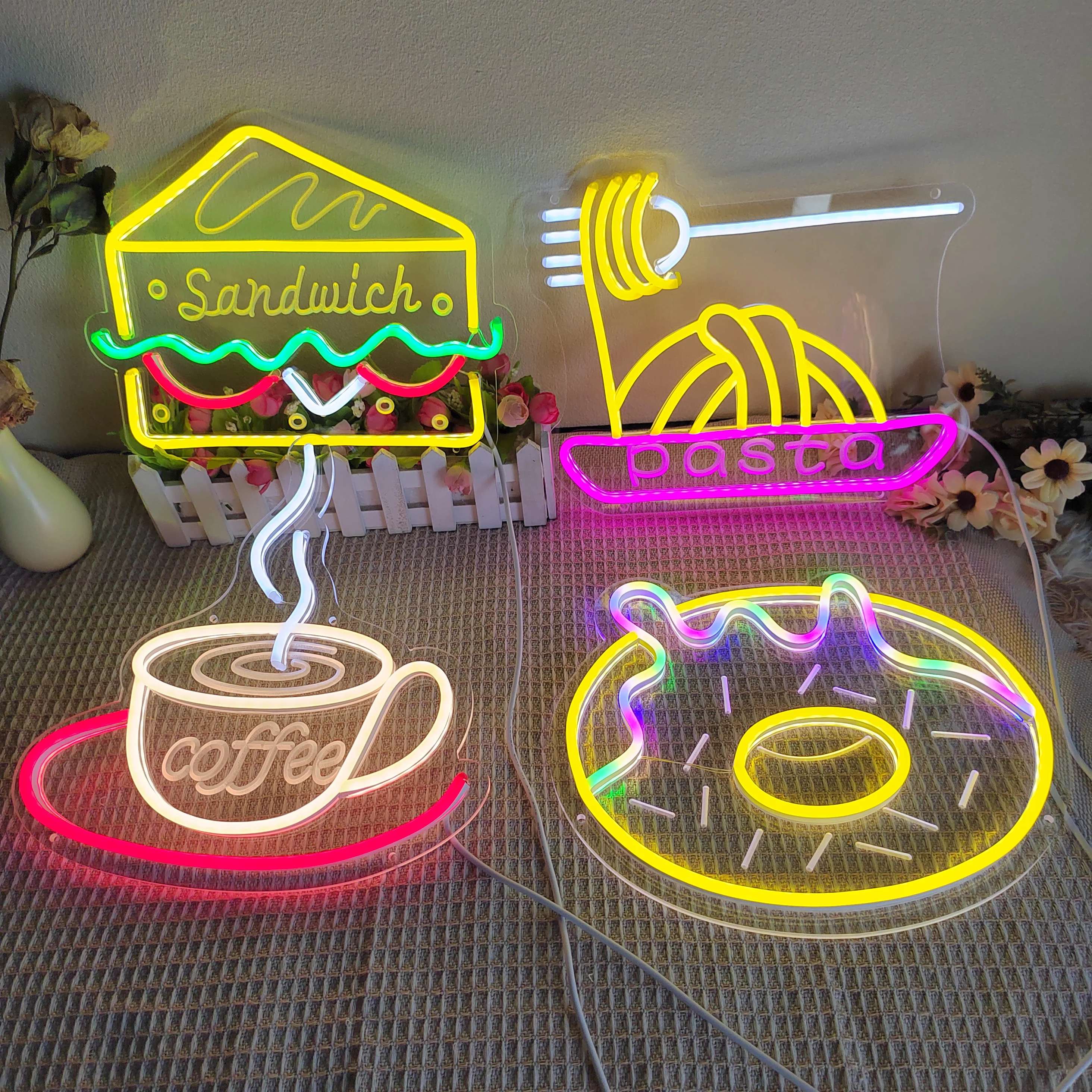 Pasta Sandwich Neonlicht Donut Fast Food Wand Leucht reklamen für Shop Restaurant Werbung Home Bar Bier Fenster dekoration Image