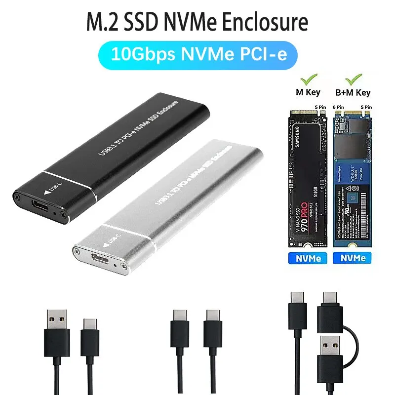 USB3.1 M.2 SSD-Gehäuse, mobiles Gehäuse, unterstützt NVME-Protokoll zu Typ-C, solides Metall, externes Festplattengehäuse, Laptop, Telefon, SSD Image