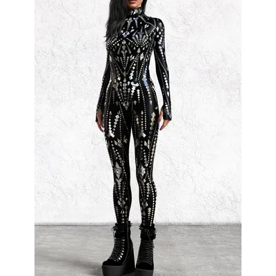 Halloween Karneval Damen Trikot Cyberpunk Stil Gothic Bodysuit 3D-Druck Zukunftstechnologie Elektronisch Cool Party Rollenspiel Image
