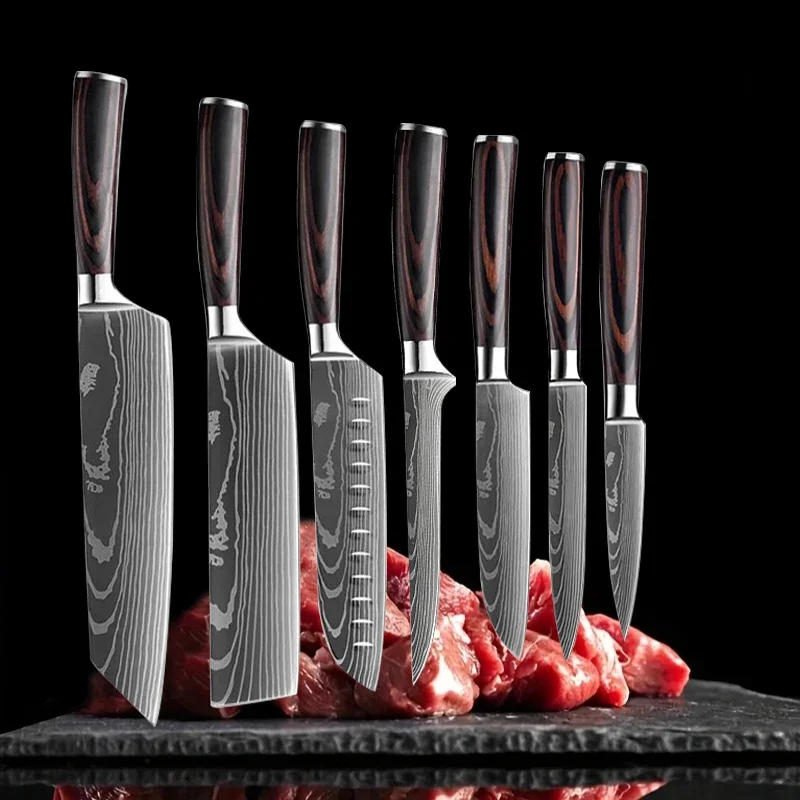 Küchenmesser Laser Damaskus Japanisch Santoku Messer Fleisch beil Profession elles Kochmesser Kochmesser Küchen zubehör Image