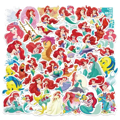 50 Stück Disney Die kleine Meerjungfrau Prinzessin Aufkleber Cartoon Ästhetische Graffiti Aufkleber für Kinder Laptop Gepäck Skateboard Aufkleber Image
