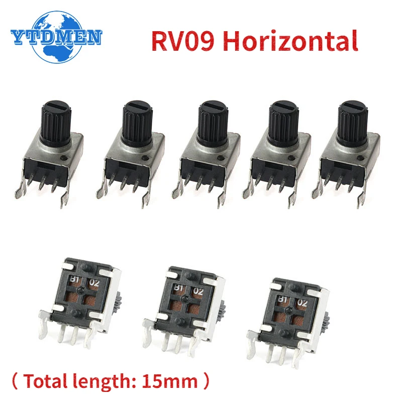 20 Stück RV09 Potentiometer 0932 einstellbarer Widerstand horizontal 7,5 mm Potentiometer-Set 100 K 10 K 1 K 20 K 2 K 500 K 50 K 5 K Image