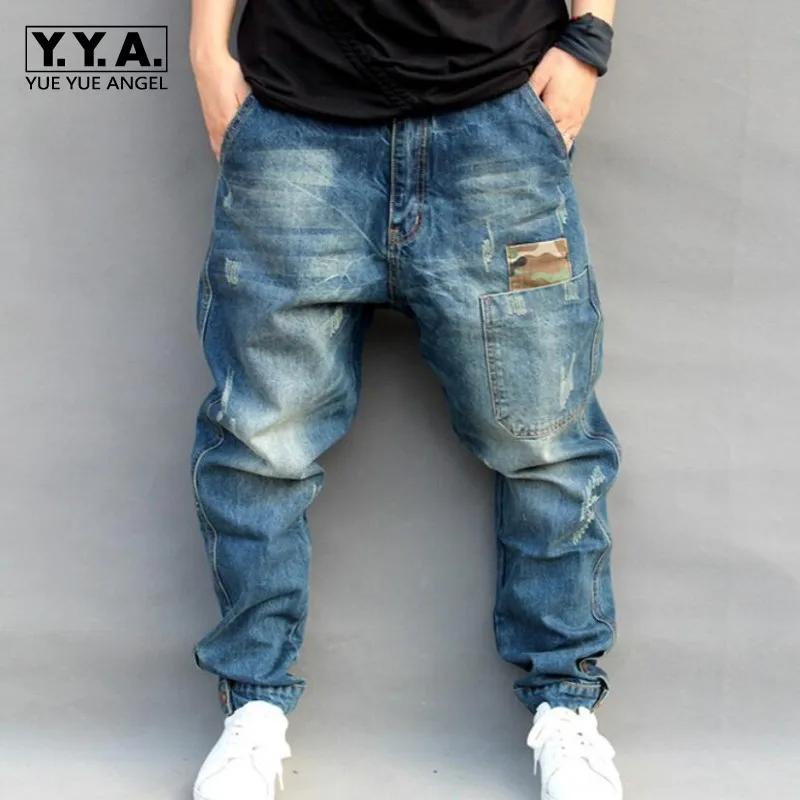 Blue Hole Ripped Baggy Jeans Herren Hip Hop Streetwear Skateboarder Denim Hosen Herren Loose Fit Plus Size Hiphop Jeans Größe S-XL