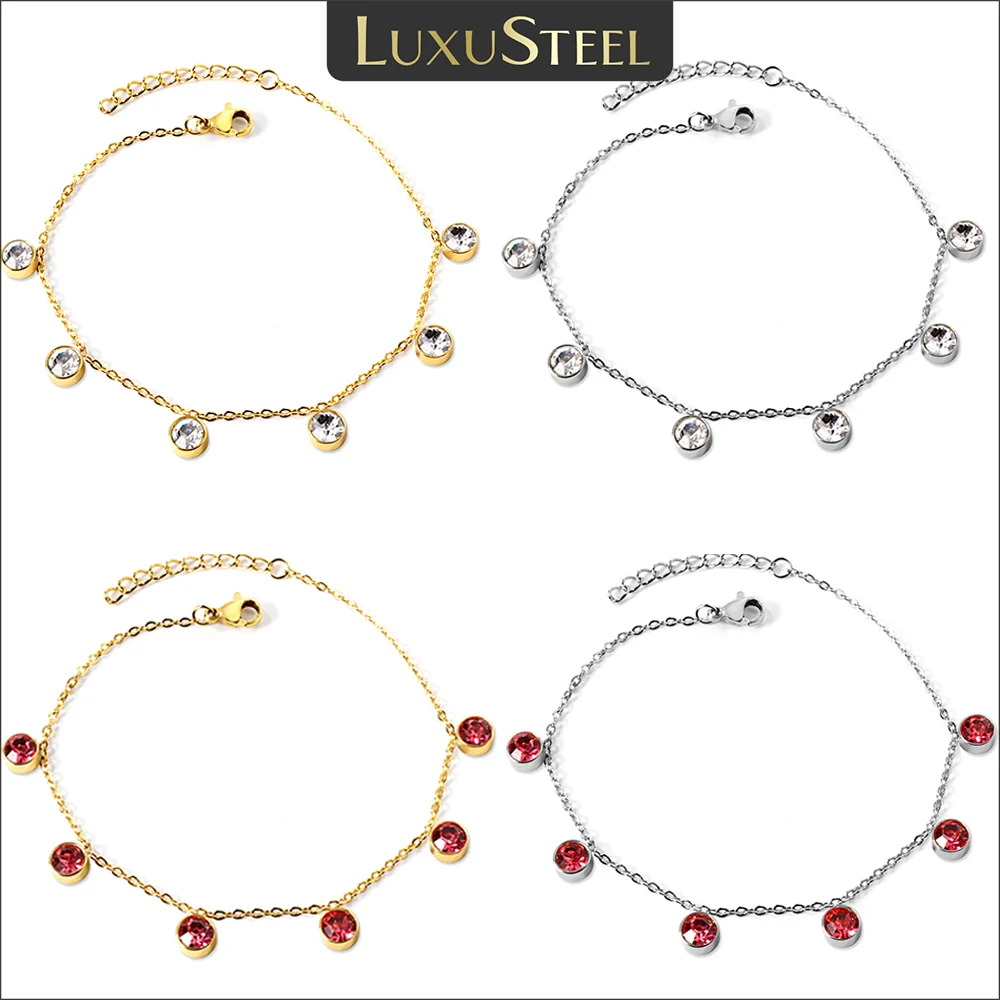 Luxus Stahl exquisite Kristall 316l Edelstahl Glieder kette Armreif für Frauen weiß rot Zirkonia Schmuck Party Image