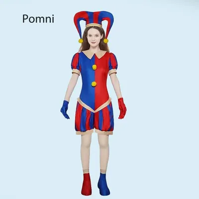Anime Cosplay Overall mit Hut und Schuhüberzug, Clown-Outfits für Halloween, Karneval, Zirkus-Pomni-Kostüm für Kinder und Erwachsene Image
