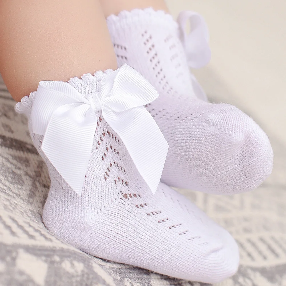 Baby Socken mit großen Schleifen atmungsaktive Kinder Mädchen kurze Socken hohle Kleinkinder Kinder Baumwolle Prinzessin süße Socken für 0-5 Jahre Image