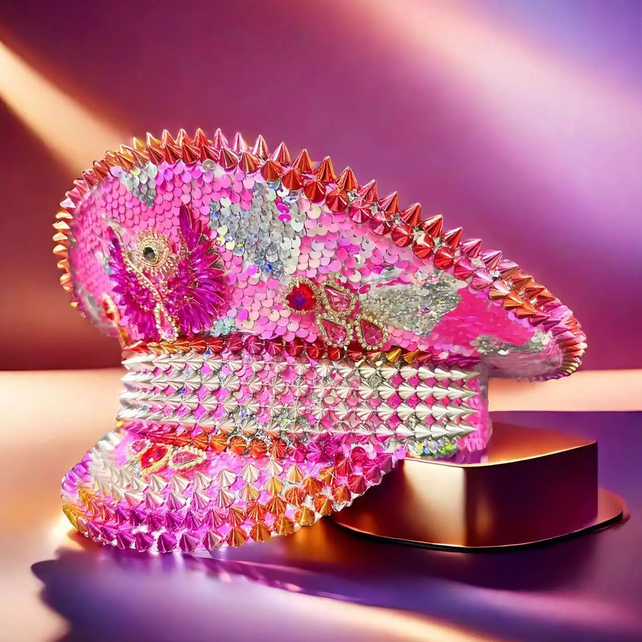Rosa Festival Kapitän Hut Niete Punk Strass Braut Maskerade Hochzeit Sergeant Hut handgemachte Luxus Musik Festival Cosplay