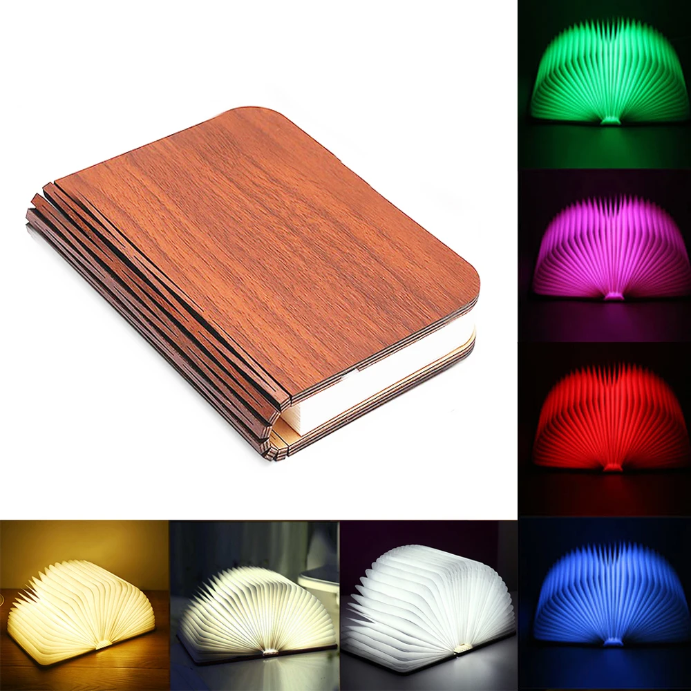 3D Holz faltbare LED Buch Nachtlicht 3/5 Beleuchtung Farben 5V USB wiederaufladbare magnetische Schreibtisch Tischlampe Schlafzimmer Nachttisch Dekor