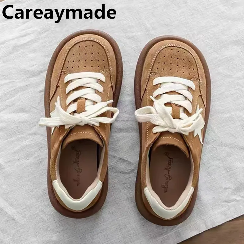 Careaymade-Damenschuhe aus echtem Leder, literarische Retro- Boken-Schuhe, runde Zehenpartie, atmungsaktiv, weiche Sohle, Ftasl-Einzelschuhe Image
