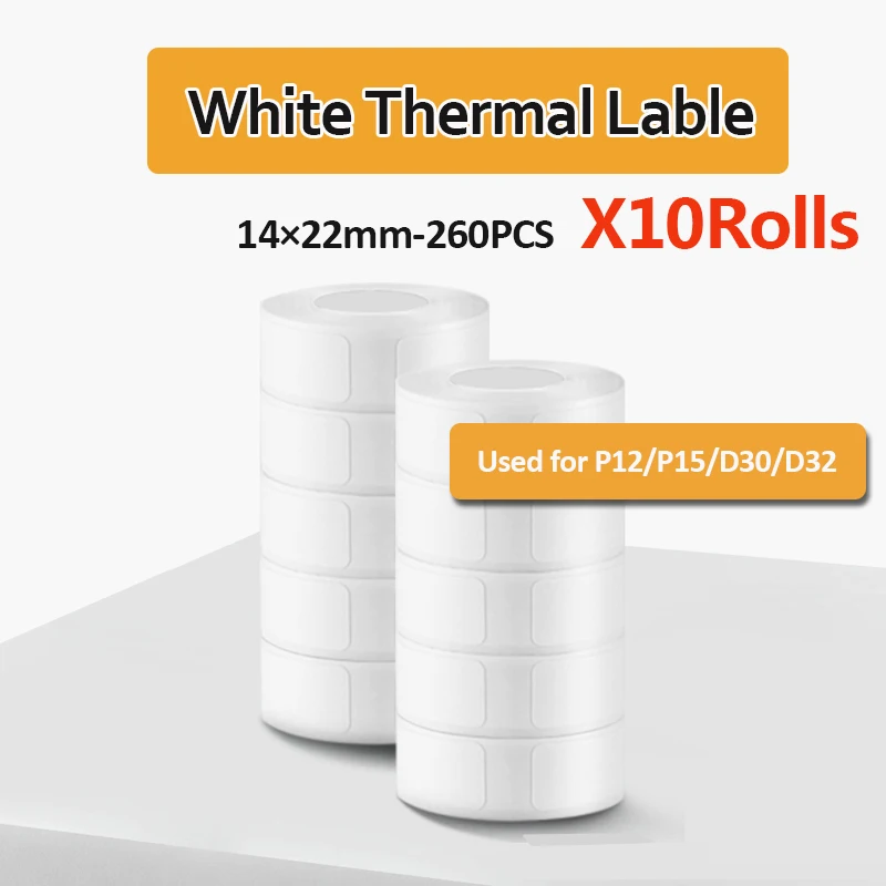 10 Rollen 14 * 22 mm Thermo-Etikettenpapier für Etikettendrucker Mini tragbarer selbstklebender Etikettendrucker Drucken Marklife P15 P12 D30 Image
