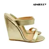 Sommer Damen Keils andalen Peep Toe High Heels Schuhe Gold Silber Slipper Casual Schuhe Panto letten ziellos maßge schneidert gemacht
