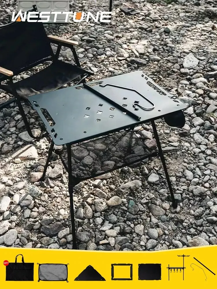Westtune Camping Eigt taktischer Tisch mit Zubehör leichter multifunktion aler klappbarer Außen tisch aus Aluminium legierung verstellbar Image