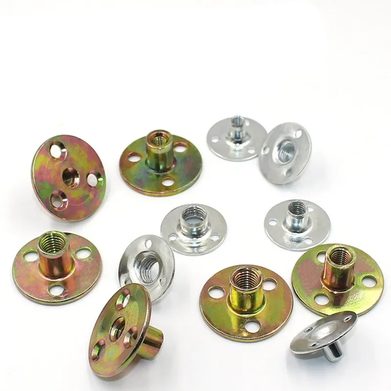 10 Stück Flanschkupplung aus Kohlenstoffstahl mit M6 M8 M10 M12 Gewinde verzinkte Dreiloch-Sicherungsmuttern Möbelverbinder-Befestigungselement Image