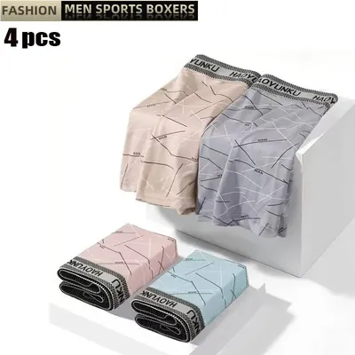 4 Teile/los Schlüpfer der Männer Gestreiften Druck Student Schnell Trocknend Mann Unterwäsche Boxer Sexy U Konvexen Männlichen Unterhose Atmungsaktiv Image
