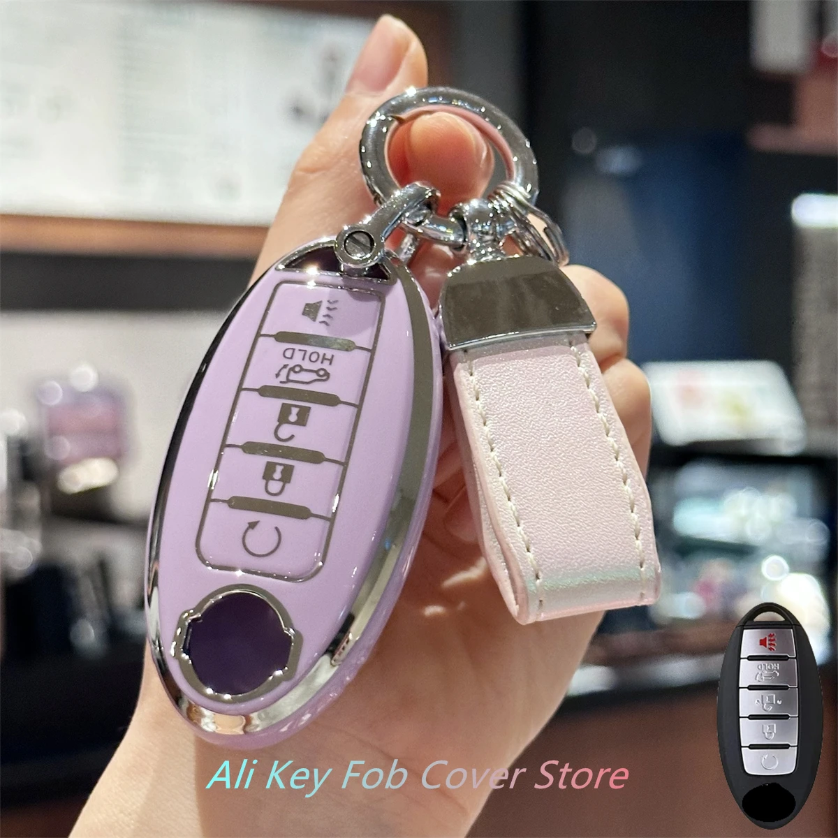 Schlüsselanhänger-Abdeckung, Schlüsselanhänger, Schlüsselband für Nissan Altima Maxima Murano Rogue Sentra 370z Pathfinder Smart Control Key Protecto Image