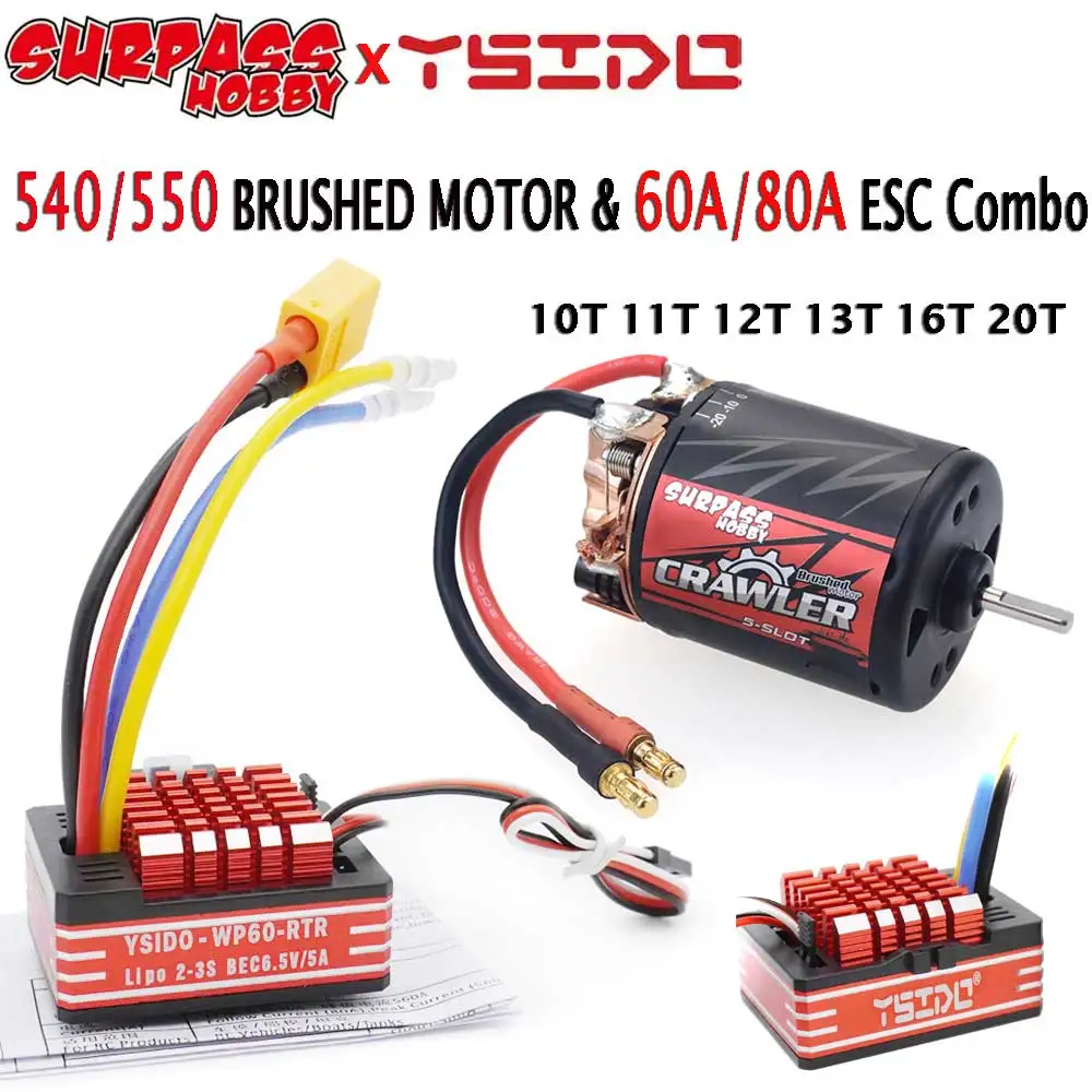 Surps hobby 550 540 combo 5-slot 10t 12t 13t 16t 20t gebürsteter motor 60a/80a esc für 1/10 rc crawler auto hsp hpi tamiya fs kyosho