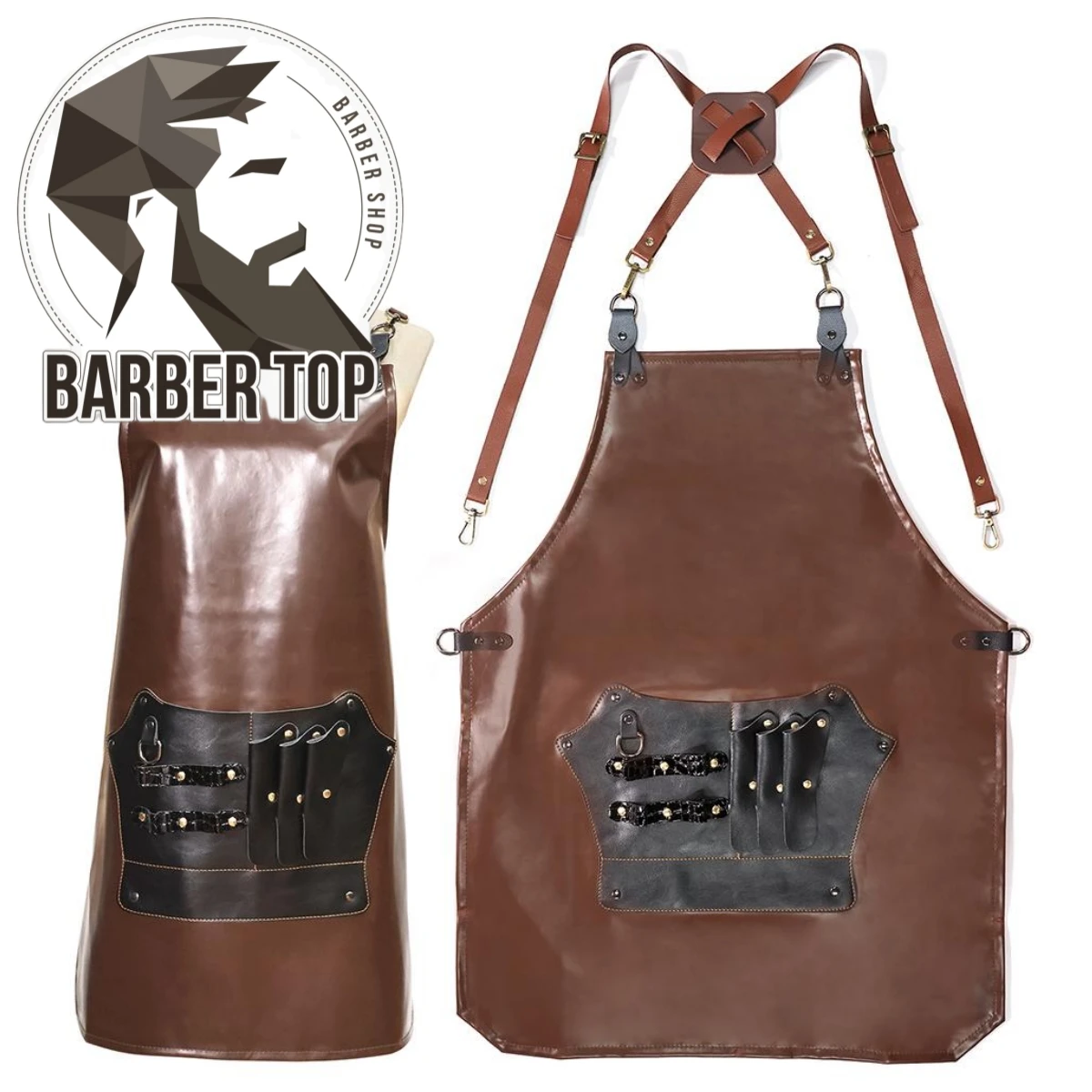 Leder Friseur Schal Salon Wasserdicht Friseur Cape mit Taschen Restaurant Barber Künstler Schürze Professional Work Tuch Image