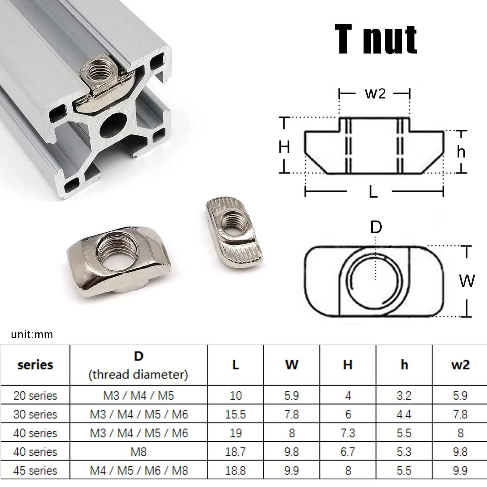 50/30/20 Stück M3 M4 M5 M6 T-Mutter T Schiff Form Gleitmutter Hammer für 20 30 40 Serie Aluminium Profil Extrusion Slot Track Image